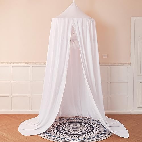 Princess Bed Canopy for Kids Baby Bed, Round Dome Kids Reading Nook Indoor Outdoor House Tent Hanging Decoration Cotton Canvas White