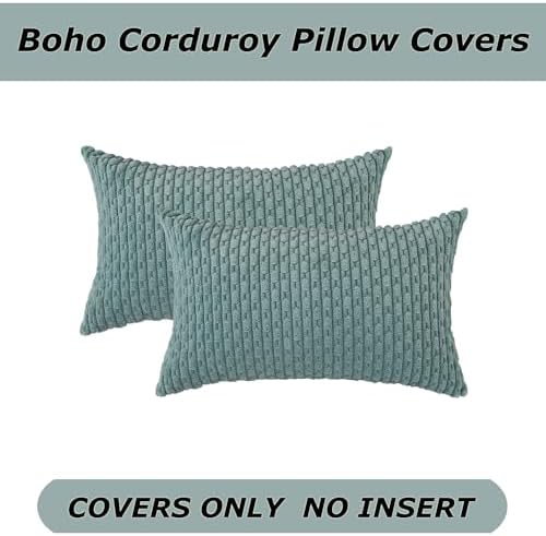 Kevin Textile Soft Corduroy 12"x20" Lumbar Pillow Covers 2 Pack Dusty Green