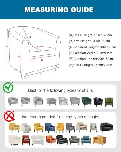 NILUOH 2 Piece Tub Chair Covers with Cushion Cover Soft Stretch Club Chair Slipcover Furniture Protector with Elastic Bottom Spandex Couch Covers for Bar Counter Living Room