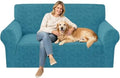 ZNSAYOTX Stretch Couch Cover, 1 Piece Sofa Covers for 2 Cushion Couch, Jacquard Loveseat Slipcovers with Elastic Bottom Thickened Furniture Protector for Dog Cat Pet (Medium, Peacock Blue)