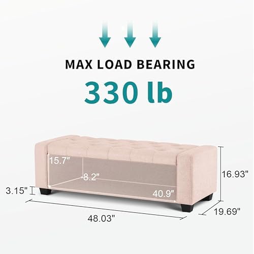 Huatean Home 48" Ottoman with Storage, Pink Storage Ottoman Bench