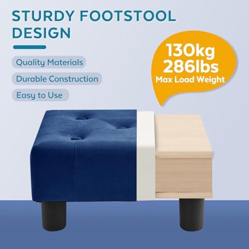 Small Foot Stool Ottoman, Velvet Footstool Ottoman Foot Rest for Couch, Rectangle Footstools and Ottomans Small for Living Room, Entryway and Bedroom (Royal Blue)
