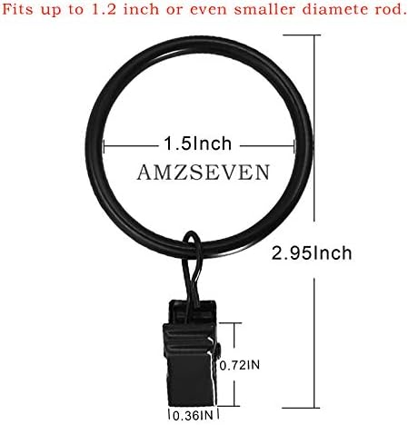 100 Pack Metal Curtain Rings with Clips, 1.5 in ID, Black