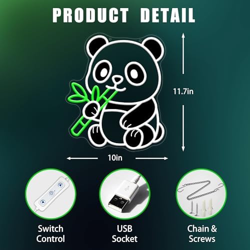 Panda Neon Sign, Dimmable Panda Night Light for Kids Bedroom Wall Decor, Cute LED Panda Light, Gift for Panda Lovers, Nursery Playroom Decor