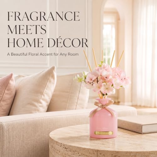 Cherry Blossom Reed Diffuser Set with Flowers, 6.76 fl oz
