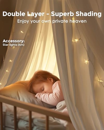 little dove Bed Canopy for Girls with Star Lights, 25.6''x 106'', White