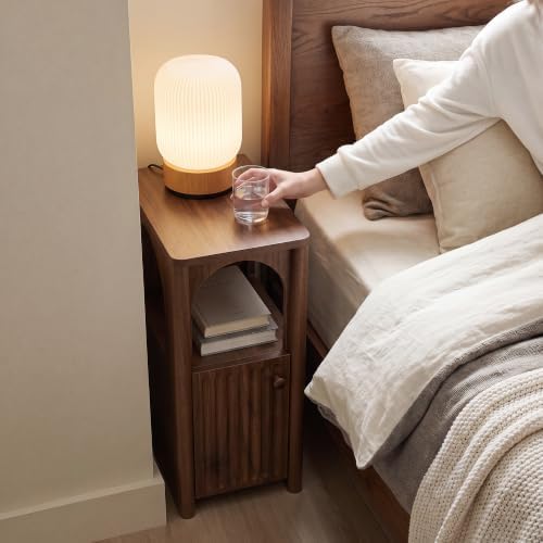 Narrow Nightstand Set of 2 with Charging Station Slim Bedside Table