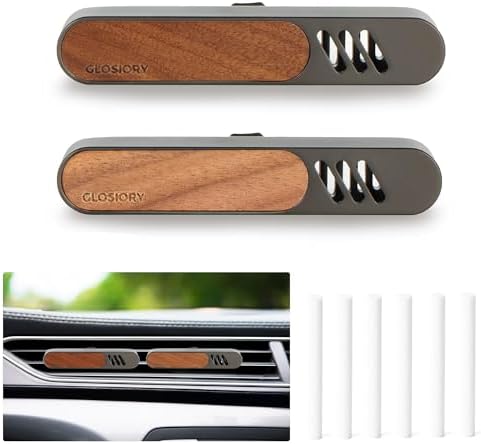 2 Packs Car Air Freshener Diffuser, Essential Oil Diffusers Vent Clip, Perfume Diffuser with 6 Refill Unscent Fiber Sticks, Premium Car Accessories, Metal & Wood design, Custom Scent, Gift For Men