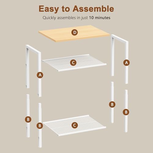 Hoctieon 3 Tier End Table, Telephone Table, Narrow Side Table with Storage, Nightstand for Small Spaces, Metal Frame, for Living Room, Bedroom, Sofa Couch, Hall, Easy Assembly, White and Yellow Oak