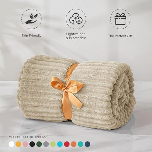 BEDELITE 3D Ribbed Linen Color Fleece Throw Blanket for Couch, 50x70 Inch