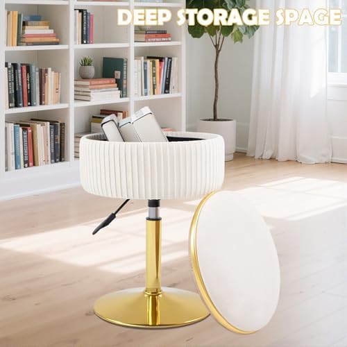 Adjustable Vanity Stool, Velvet Makeup Stool with Storage Beige