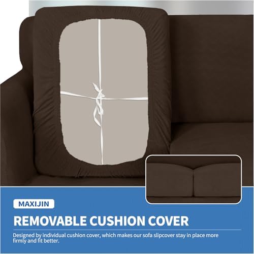 MAXIJIN 2 Piece Chair Covers Chair Slipcover with Arms, Sofa Chair Cover for Living Room Armchair Cover, Stretch Pet Dog Slip Cover for A Chair with 1 Cushion (31"-46", Coffee)