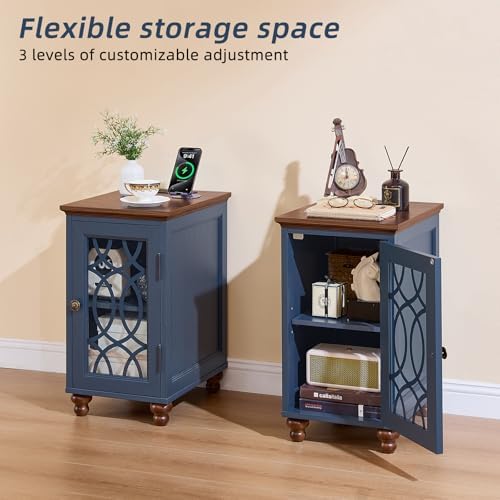 Joaxswe Narrow Side Table with Charger, Glass Door Storage