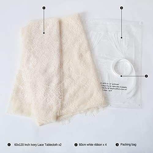 Set of 2 Ivory Lace Tablecloths Rectangle Chic Wedding Embroidered Fabric