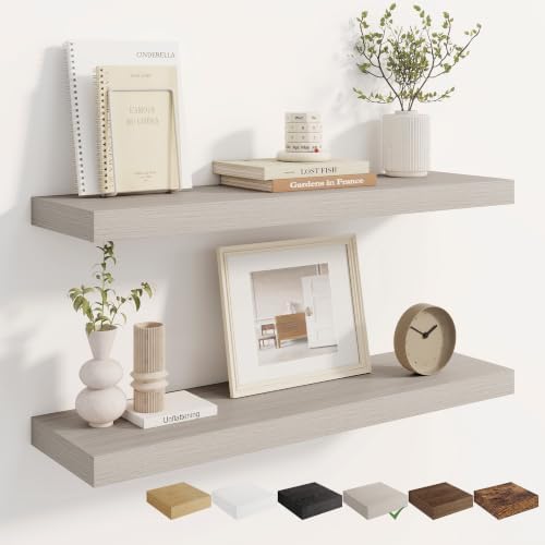 Dreamland 32 Inches Wall Mounted Wood Floating Shelves, Grey, 2 Pack
