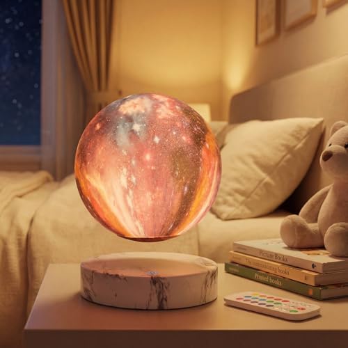 Levitating Moon Lamp,Floating and Spinning in Air Freely with 3D Printing LED Moon Light Has 16 Colors 20 Modes for Unique Christmas Gifts,Room Decor (Marble Base 16 Colors Galaxy Moon)