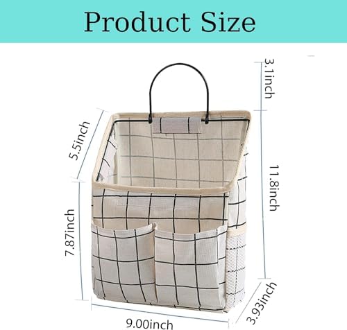 2 Pack Wall Hanging Storage Bags, Organizer with Pockets, Storage for Dormitory Bathroom Bedroom Kitchen (White Grid)
