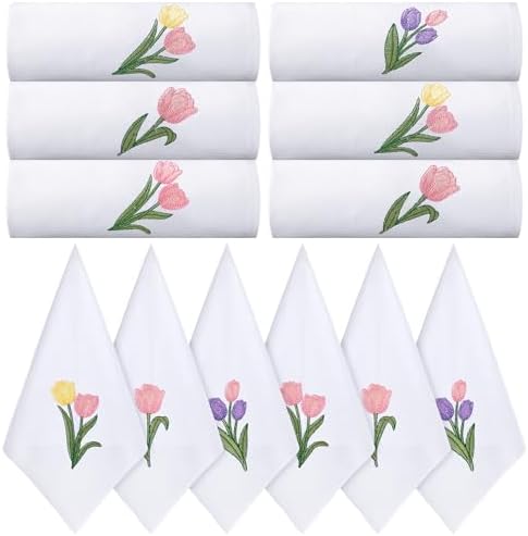 HunnmingRe 12 Pcs Spring Floral Cloth Napkins 100% Cotton, 17x17inch