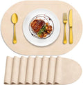 ADRIMER Oval Placemats Set of 8, Wipeable Faux Leather, Beige