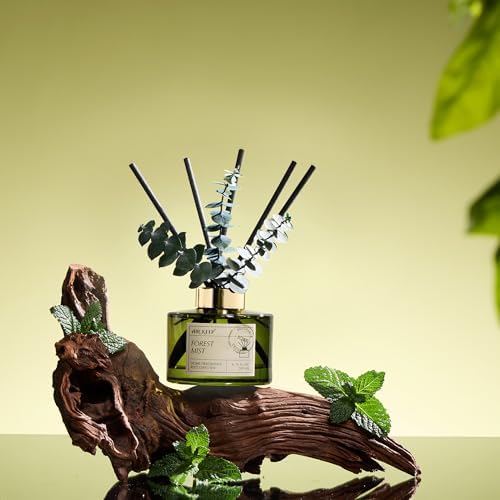 Airkeep Reed Diffuser Set with 6.76 fl oz Forest Mist Scent Essential Oils and 3 Leaves & 8 Diffuser Sticks,Bathroom Shelf Decor & Air Freshener, House Bedroom Office Decor & Gifts