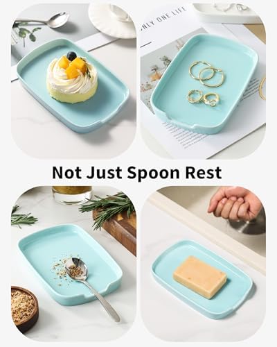 ABRUTY Spoon Rest for Stove Top, Ceramic Spoon Holder for Counter, Modern Farmhouse Decor Accessories for Spatula, Spoons or Tongs, Rectangular, Turquoise