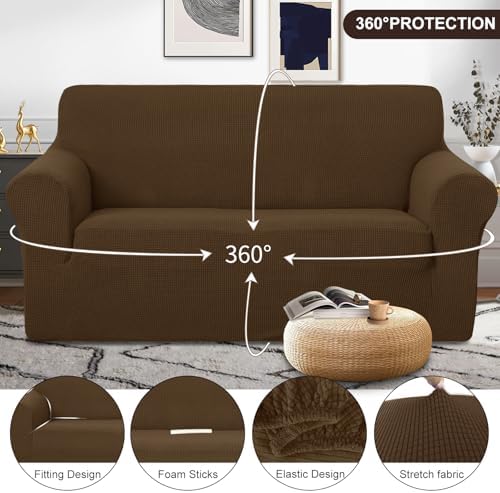 U-NICE HOME Oversized Stretch Loveseat Couch Cover, Brown