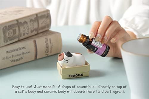 Stone Diffuser Cat in a Box [ Designed in Japan] Non Electric Passive Diffuser for Essential Oil, Aromatherapy, and Cat Lovers (Ceramic/Clay) (Black and White Mixed)
