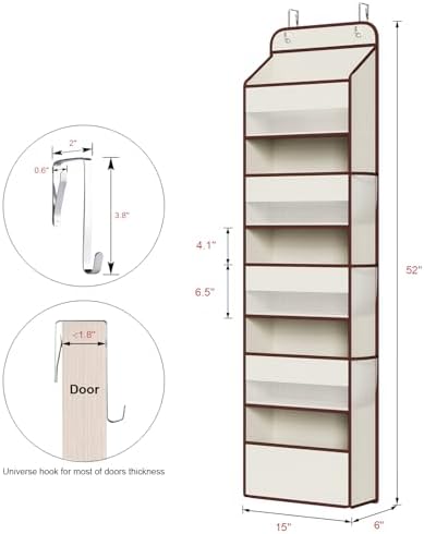 Univivi Fabric Over Door Hanging Organizer for Baby Nursery, Beige, 5-Shelf