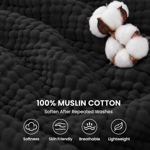 Love's cabin 100% Cotton Muslin Blanket Twin XL Size for Bed, Black