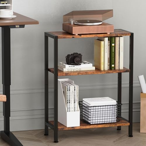 3-Tier Side Table Set of 2, Small End Table, Sofa Side Table for Narrow Spaces, Slim End Table, Nightstand Table, for Living Room Bedroom Office, Rustic Brown