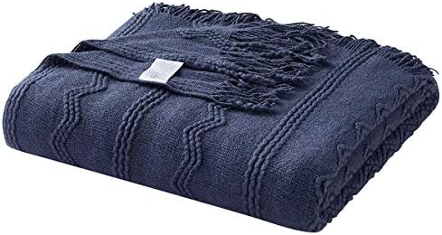 BOURINA Navy Throw Blanket 50x90 Inch Boho Knitted Soft Throw Sofa Blanket