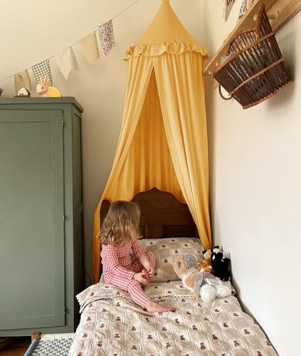 ZEAK Kids Bed Canopy with Ruffles Cotton Hanging Tent Frills Curtain Net for Baby Nursery Room Children Reading Nook Décor