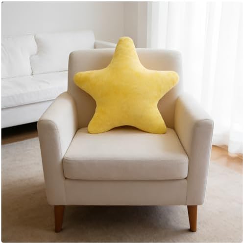 Star Shaped Throw Pillows Set of 2,Cute Plush Decorative Pillows with Fluffy Faux Rabbit Fur, Soft Star Cushion for Sofa Couch Bed Living Room Bedroom Home Decor (Yellow, 15.7")
