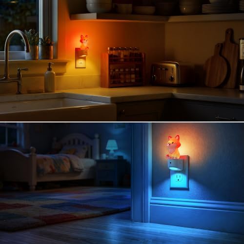 DORESshop Night Light for Kids,Brown Fox Night Lights Plug into Wall,2 Pack