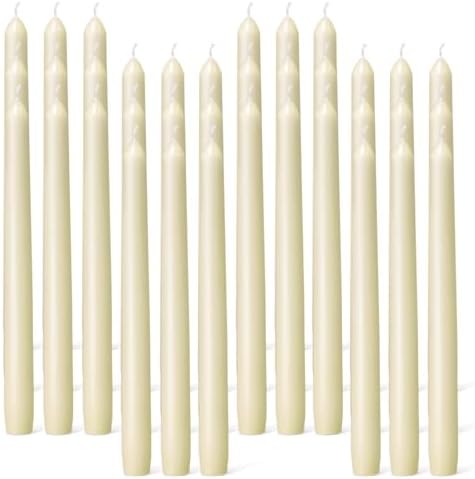 Everymoment Ivory Taper Candles - 36 Pack 10 Inch Candlesticks - Dripless & Smokeless Tapered Candle 8 Hours Unscented Cream Candle Sticks - Perfect for Wedding Holiday Dinner Party Home Decor