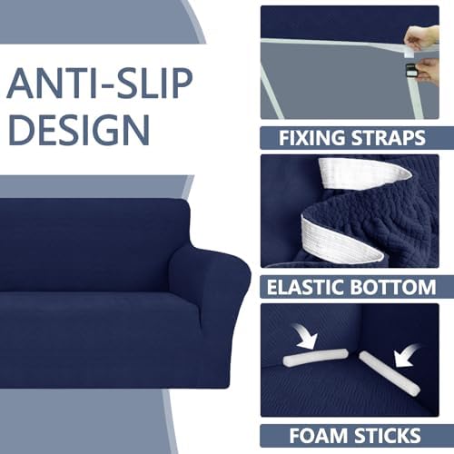 JIVINER Stretch Oversized Sofa Covers 1 Piece 4 Seater Couch Covers Jacquard Universal Sofa Slipcovers for Extra Large Funiture Protector for Kids, Pets (Navy Blue, XL Sofa)