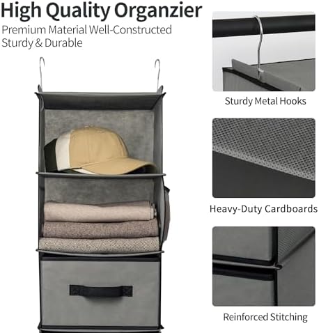 GRANNY SAYS Hanging Closet Organizer with 3 Drawers & 6 Shelves, Gray
