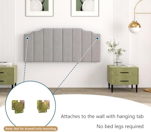 Befurtori Queen Size Headboard Only, Velvet Wall Mount Headboard Light Gray