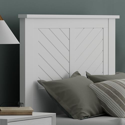 ComfIQ Serene Wood Panel Headboard with Chevron Scoring, Twin, White