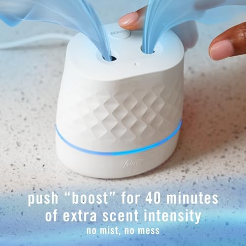 Febreze Plug Scent Booster Starter Kit, Black, Oil Diffuser, Air Freshener, Continuous Scent Device + 2 Ocean Refills