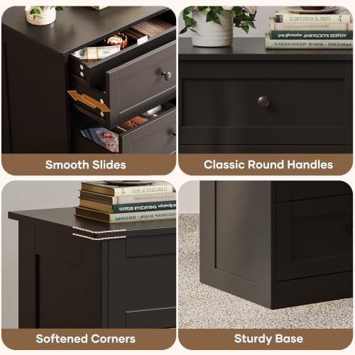 wanan Nightstand Set of 2 with Hidden Drawer, Black