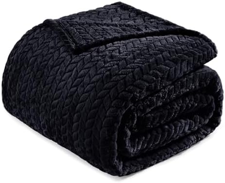 Exclusivo Mezcla Soft Fleece Bed Blanket Twin Size, 60”x80”, Black