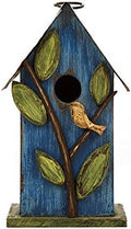 Glitzhome Bird Houses for Outside, 9.7" H Hanging Bird House for Outdoor, Patio Garden Decorative Pet Cottage Distressed Wooden Birdhouse for Bluebird Hummingbird Wren Finch Cardinals, Blue Leaves