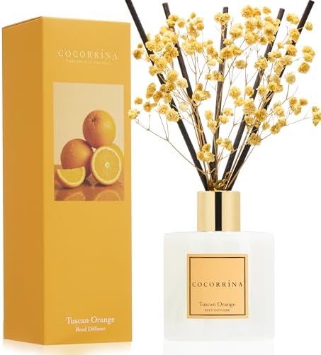 COCORRÍNA Reed Diffuser - Tuscan Orange 6.7 fl oz Reed Diffuser with Sticks, Home Bedrrom Bathroom Shelf Decor