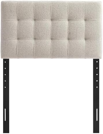 Modway Lily Twin Size Headboard with Biscuit Tufting in Dove - Fabric Upholstery with Padded Design and 5 Height-Adjustable Mounts