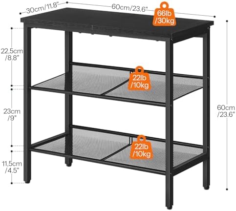 HOOBRO Black Side Table, 3-Tier Metal Side Table, Small Black Table with 2 Flat or Slant Adjustable Shelves for Small Spaces, Hallway, Living Room, Bedroom, Sturdy, Easy Assembly, Black BB23BZ01G1
