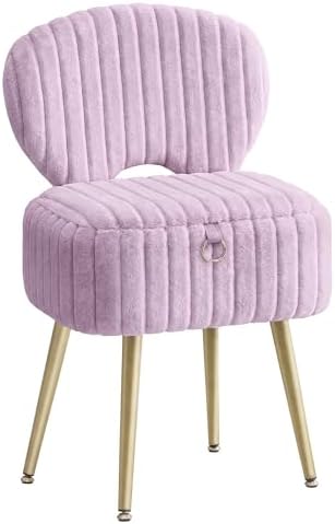 SONGMICS Vanity Chair, Makeup Stool with Folding Backrest