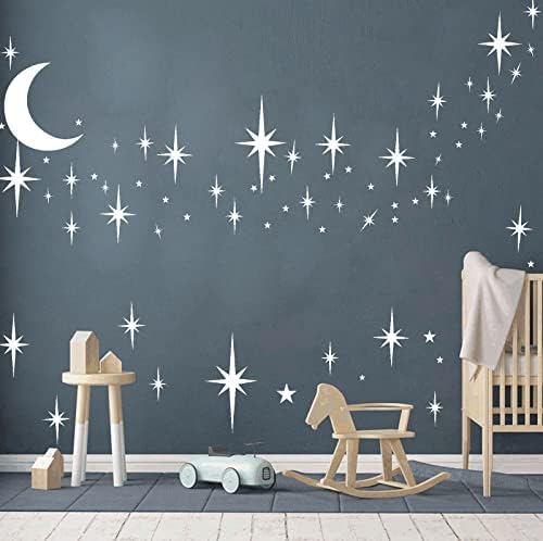 Retro Starburst Wall Decals Stars Wall Sticker Star Moon Vinyl Decal White