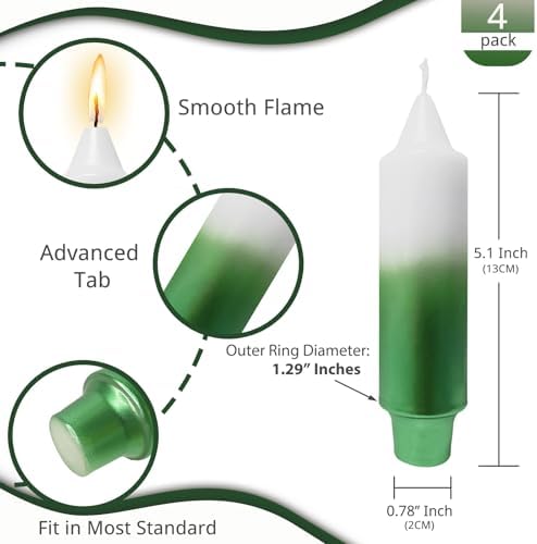 NJAO HOO Green Christmas Candles 5 Inch Short Taper Candle Metallic Candlesticks Unscented Candle Set for Home Decor Christmas Party Dinner Candles, 4 Pack