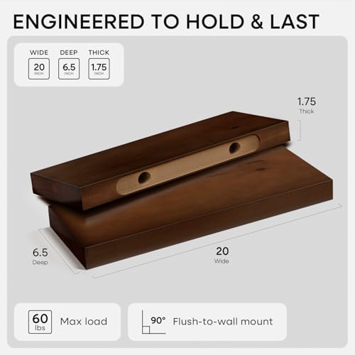 Homeforia 20 Inch Floating Shelves, High-End Solid Pine Wood, Set of 3